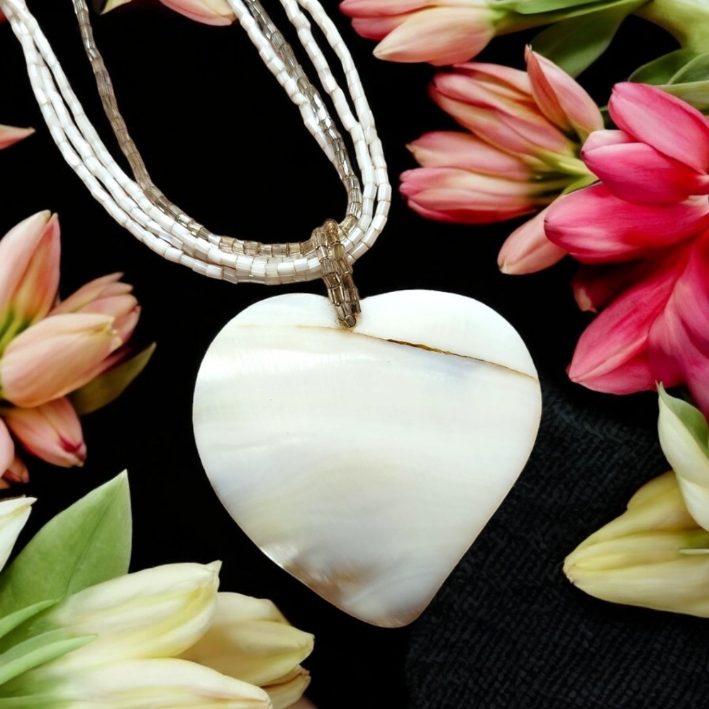 Heart Shell Multistrand Bead Necklace - Picture 8 of 8